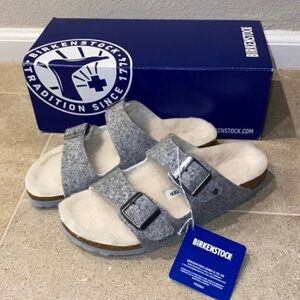 Birkenstock grey flannel shearling sandals 
size 37